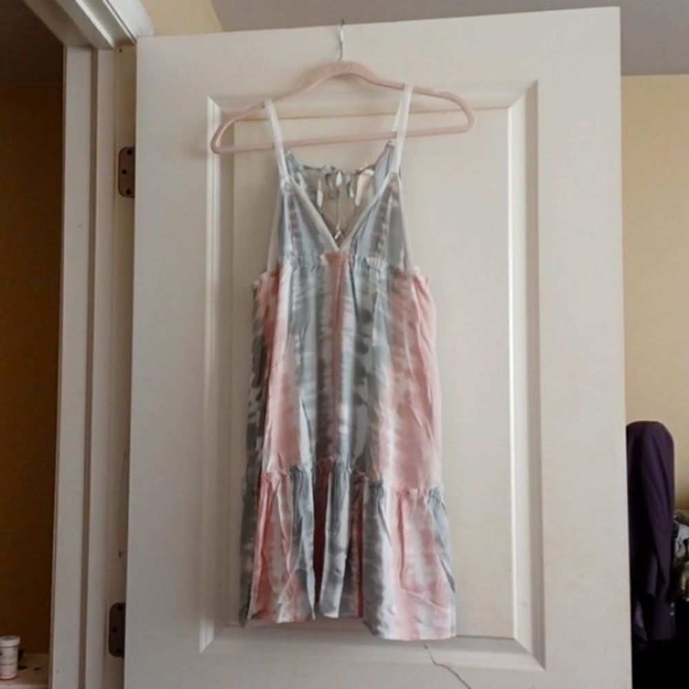 Ocean Drive PINK/ SAGE STRIPEY TIE DYE PRINT V-NECK PROMO DRESS - Picture 5 of 8